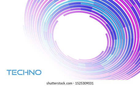 Tarjeta Techno. Plantilla abstracta con colorido círculo tecnológico en perspectiva sobre fondo blanco. Gráficos vectoriales futuristas