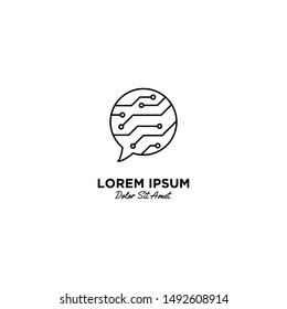 Techno Chat logo vector icon illustration line outline monoline