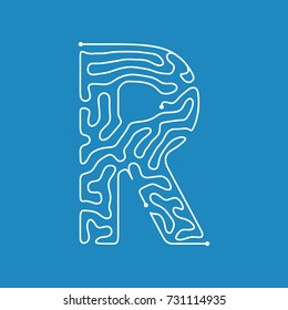 Techno Cyber Alphabet. Digital hi-tech Style Font. Letters R. Vector
