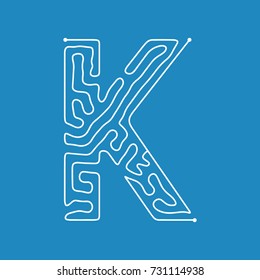 Techno Cyber Alphabet. Digital hi-tech Style Font. Letters K. Vector