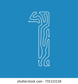 Techno Cyber Alphabet. Digital hi-tech Style Font. Number 1. Vector