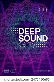 Techno Design. Dj Flyer. Pink Party Event. Psychedelic Radio Invitation. Concert Invite. Night Club Electro Element. Violet Sound Background. Blue Techno Design
