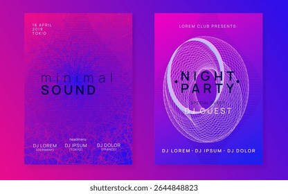 Techno Design. Convite Eletro. Banner Discoteca. Elemento Edm Festival. Som Azul Definido. Cartaz de música violeta. Ilustração de batida psicodélica. Design de tecnologia verde