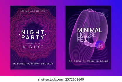 Techno Design. Soundwave Radio Illustration. Night Club Event. Edm Concert Graphic. Green Music Magazine. Violet Party Poster. Festival Invite. Pink Techno Design