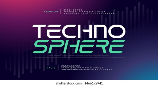 Techno digital modern alphabet fonts. Typography electronic technology music future creative font regular and italic design concept. vector illustraion