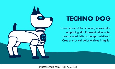 Techno Dog Advertising Flat Vector Banner Template. Artificial Intelligence in Entertainment Industry Typography. Designing Mechanical Pets Promotion Poster with Text Space. Futuristic Robotic Puppy