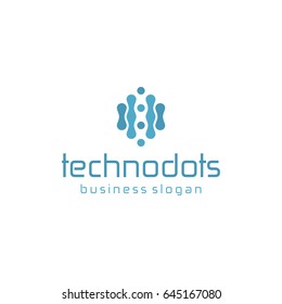 Plantilla con logotipo Techno Dots.Excelente logotipo adecuado para todo tipo de negocio creativo. Memorable, sencillo y único símbolo de marca / marca.