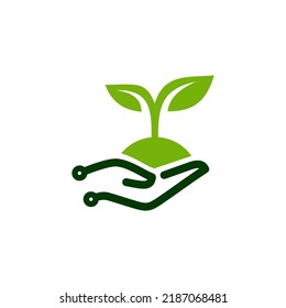 techno eco plant logo vector stock illustration