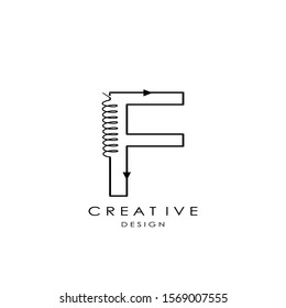 Techno Eletronical Letter F  logo.  Creative design concept resistor shape with letter logo for initial, business identity.