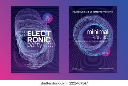 Techno-Ereignis. Abstrakter Diskothek Magazin Set. Dynamische Farbverlauf-Form und Linie. Neon Techno Event Flyer. Elektro-Tanzmusik. Elektronischer Klang. Trance Fest Poster. Club-DJ-Party.