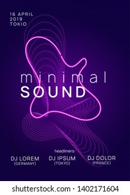 Techno event. Abstract show cover template. Dynamic gradient shape and line. Neon techno event flyer. Electro dance music. Electronic sound. Trance fest poster. Club dj party.