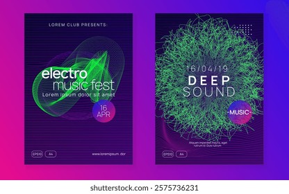 Techno Event. Blue Sound Poster. Pink Party Flyer. Discotheque Concert Element. Fest Set. Trance Vector. Psychedelic Radio Invitation. Violet Techno Event