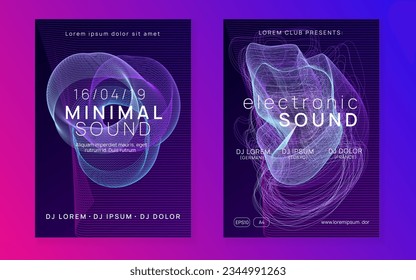 Techno event. Bright concert cover set. Dynamic gradient shape and line. Neon techno event flyer. Electro dance music. Electronic sound. Trance fest poster. Club dj party.