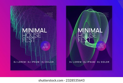 Techno event. Bright discotheque invitation set. Dynamic fluid shape and line. Neon techno event flyer. Electro dance music. Electronic sound. Trance fest poster. Club dj party.