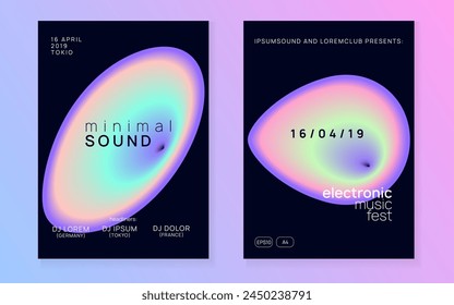Techno Event. Bright Sound Flyer. Music And Exhibition Concept. Abstract Background For Brochure Design. Fun Glitch For Presentation. Pink And Blue Techno Event