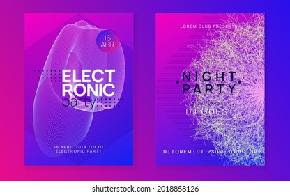 Techno event. Commercial concert banner set. Dynamic fluid shape and line. Neon techno event flyer. Electro dance music. Electronic sound. Trance fest poster. Club dj party.