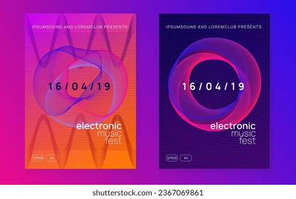 Techno event. Commercial discotheque brochure set. Dynamic fluid shape and line. Neon techno event flyer. Electro dance music. Electronic sound. Trance fest poster. Club dj party.