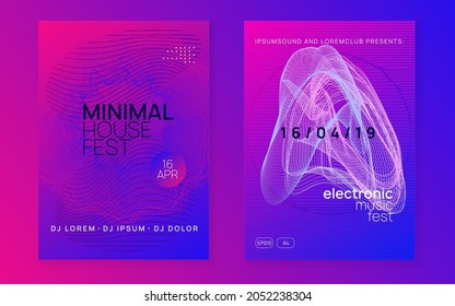 Techno event. Creative discotheque cover set. Dynamic fluid shape and line. Neon techno event flyer. Electro dance music. Electronic sound. Trance fest poster. Club dj party.