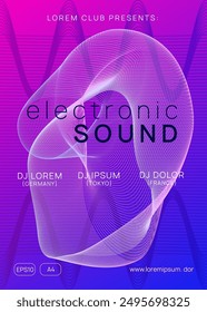 Techno Event. Dance Background. Concert Vector. Pink Sound Poster. Music Trance Element. Blue Discotheque Set. Soundwave Beat Illustration. Violet Techno Event