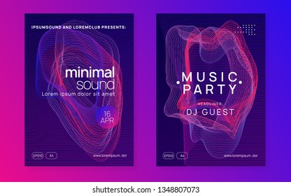 Techno event. Digital show invitation set. Dynamic gradient shape and line. Neon techno event flyer. Electro dance music. Electronic sound. Trance fest poster. Club dj party.