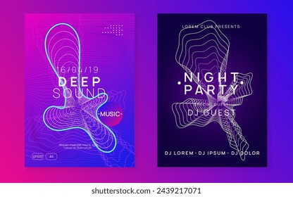 Techno Event. Discotheque Flyer. Blue Fest Set. Violet Sound Banner. Electronic Radio Illustration. Concert Vector. Dance Electro Element. Pink Techno Event