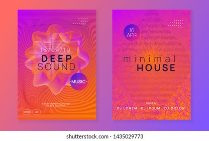 Techno event. Dynamic fluid shape and line. Energy discotheque cover set. Neon techno event flyer. Electro dance music. Electronic sound. Trance fest poster. Club dj party.