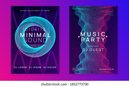 Techno event. Dynamic fluid shape and line. Trendy concert invitation set. Neon techno event flyer. Electro dance music. Electronic sound. Trance fest poster. Club dj party.