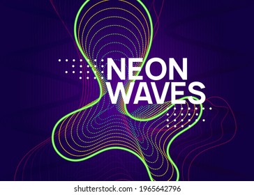 Techno event. Dynamic fluid shape and line. Futuristic discotheque cover template. Neon techno event flyer. Electro dance music. Electronic sound. Trance fest poster. Club dj party.