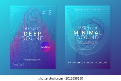 Techno event. Dynamic fluid shape and line. Geometric show cover set. Neon techno event flyer. Electro dance music. Electronic sound. Trance fest poster. Club dj party.