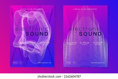 Techno event. Dynamic fluid shape and line. Energy concert magazine set. Neon techno event flyer. Electro dance music. Electronic sound. Trance fest poster. Club dj party.