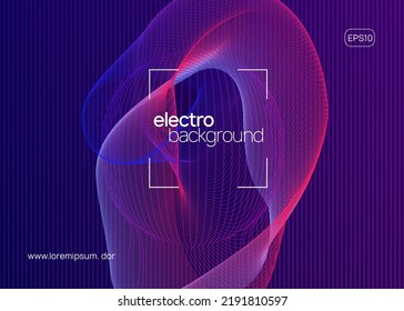 Techno event. Dynamic fluid shape and line. Wavy show banner concept. Neon techno event flyer. Electro dance music. Electronic sound. Trance fest poster. Club dj party.