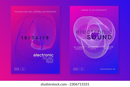 Techno event. Dynamic fluid shape and line. Energy show brochure set. Neon techno event flyer. Electro dance music. Electronic sound. Trance fest poster. Club dj party.