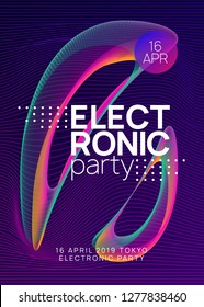 Techno event. Dynamic gradient shape and line. Futuristic show cover template. Neon techno event flyer. Electro dance music. Electronic sound. Trance fest poster. Club dj party.
