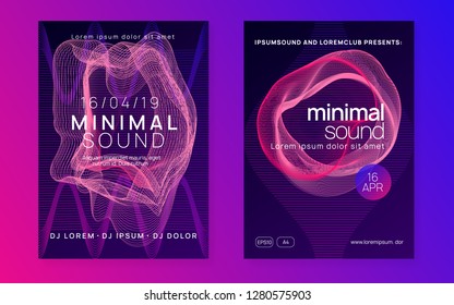 Techno event. Dynamic gradient shape and line. Bright discotheque banner set. Neon techno event flyer. Electro dance music. Electronic sound. Trance fest poster. Club dj party.