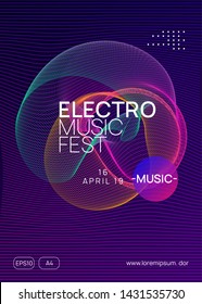 Techno event. Dynamic gradient shape and line. Modern show banner layout. Neon techno event flyer. Electro dance music. Electronic sound. Trance fest poster. Club dj party.