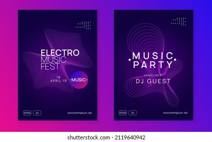 Techno event. Dynamic gradient shape and line. Energy discotheque cover set. Neon techno event flyer. Electro dance music. Electronic sound. Trance fest poster. Club dj party.