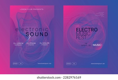 Evento Techno. Forma y línea de degradado dinámico. Discoteca de moda. Volante del evento Neon techno. Música de baile de moda. Sonido electrónico. Afiche del Festival Trance. Fiesta de dj del club.