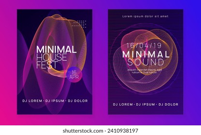 Techno event. Dynamic gradient shape and line. Wavy discotheque banner set. Neon techno event flyer. Electro dance music. Electronic sound. Trance fest poster. Club dj party.