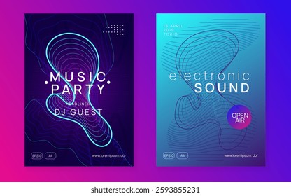 Techno Event. Edm Concert Element. Green Dj Flyer. Violet Dance Set. Festival Cover. Night Club Magazine. Nightclub Disco Invitation. Pink Techno Event