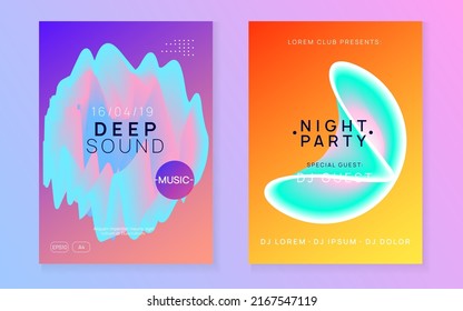 Techno Event. Gradient Background For Invitation Shape. Bright Glitch For Brochure. Jazz Club Banner. Neon And Exhibition Design. Purple And Turquoise Techno Event