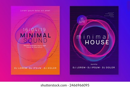 Techno Event. Green Discotheque Set. Night Club Electro Graphic. Dance Poster. Blue Edm Flyer. Festival Cover. Soundwave Disco Invitation. Pink Techno Event