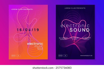 Techno Event. Green Edm Poster. Electronic Disco Invitation. Trance Vector. Sound Festival Element. Night Club Flyer. Violet Dance Set. Blue Techno Event