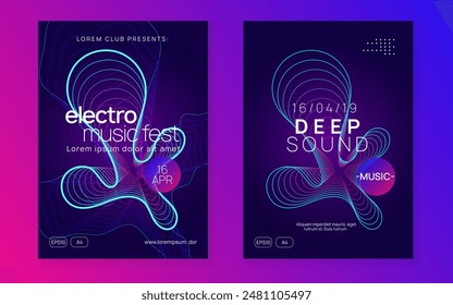 Techno Event. Green Party Poster. Dj Set. Electro Invite. Blue Sound Flyer. Nightclub Disco Invitation. Dance Festival Element. Violet Techno Event