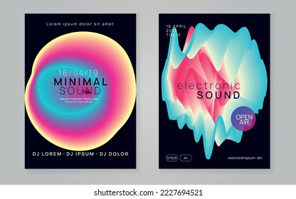 Techno Event. Linear Neon Party. Minimal Background For Invitation Vector. Wavy Effect For Magazine. Sound And Exhibition Template. Rainbow Techno Event