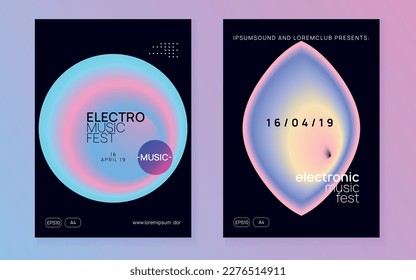 Techno Event. Modern Club Poster. Elegant Background For Set Shape. Electronic And Concert Design. Bright Art For Brochure. Pink And Blue Techno Event