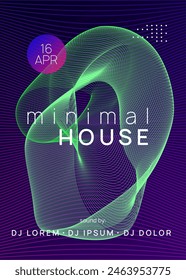 Techno Event. Psychedelic Disco Invitation. Festival Invite. Dance Concert Graphic. Green Dj Set. Fest Poster. Blue Party Magazine. Violet Techno Event