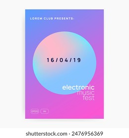 Techno Event. Wave Music Flyer. Trance And Discotheque Vector. Futuristic Pattern For Magazine Shape. Cool Art For Set. Pink And Blue Techno Event