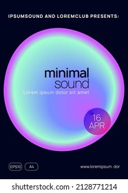 Techno Event. Wavy Club Flyer. Cool Art For Cover. Abstract Background For Brochure Vector. Neon And Discotheque Design. Purple And Turquoise Techno Event