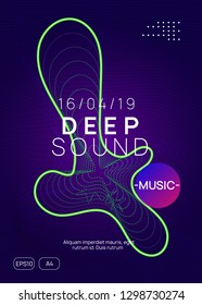 Techno event. Wavy discotheque banner design. Dynamic gradient shape and line. Neon techno event flyer. Electro dance music. Electronic sound. Trance fest poster. Club dj party.