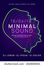 Evento Techno. Diseño de invitación para mostrar ondulados. Forma y línea de degradado dinámico. Volante del evento Neon techno. Música de baile de moda. Sonido electrónico. Afiche del Festival Trance. Fiesta de dj del club.